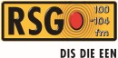 RSG 100-104 fm radio station logo, promoting radio broadcasting with a red dot and yellow background.